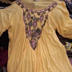 Elegant Yellow Embroidered Midi Dress